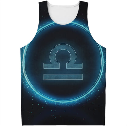 Blue Libra Zodiac Sign Print Men's Tank Top