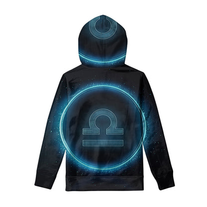Blue Libra Zodiac Sign Print Pullover Hoodie
