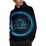 Blue Libra Zodiac Sign Print Pullover Hoodie