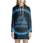 Blue Libra Zodiac Sign Print Pullover Hoodie Dress