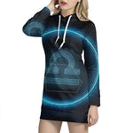 Blue Libra Zodiac Sign Print Pullover Hoodie Dress