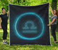 Blue Libra Zodiac Sign Print Quilt