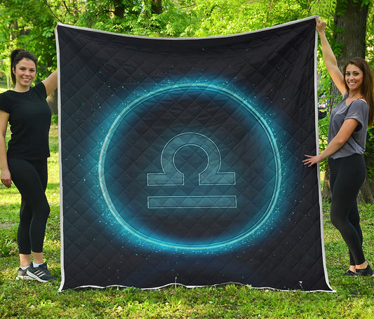 Blue Libra Zodiac Sign Print Quilt