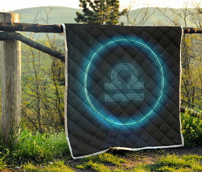 Blue Libra Zodiac Sign Print Quilt