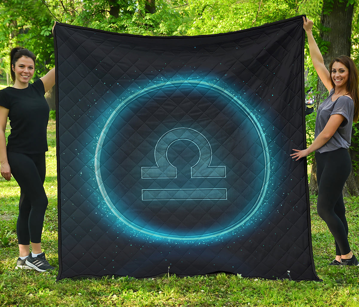 Blue Libra Zodiac Sign Print Quilt