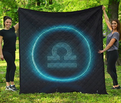 Blue Libra Zodiac Sign Print Quilt