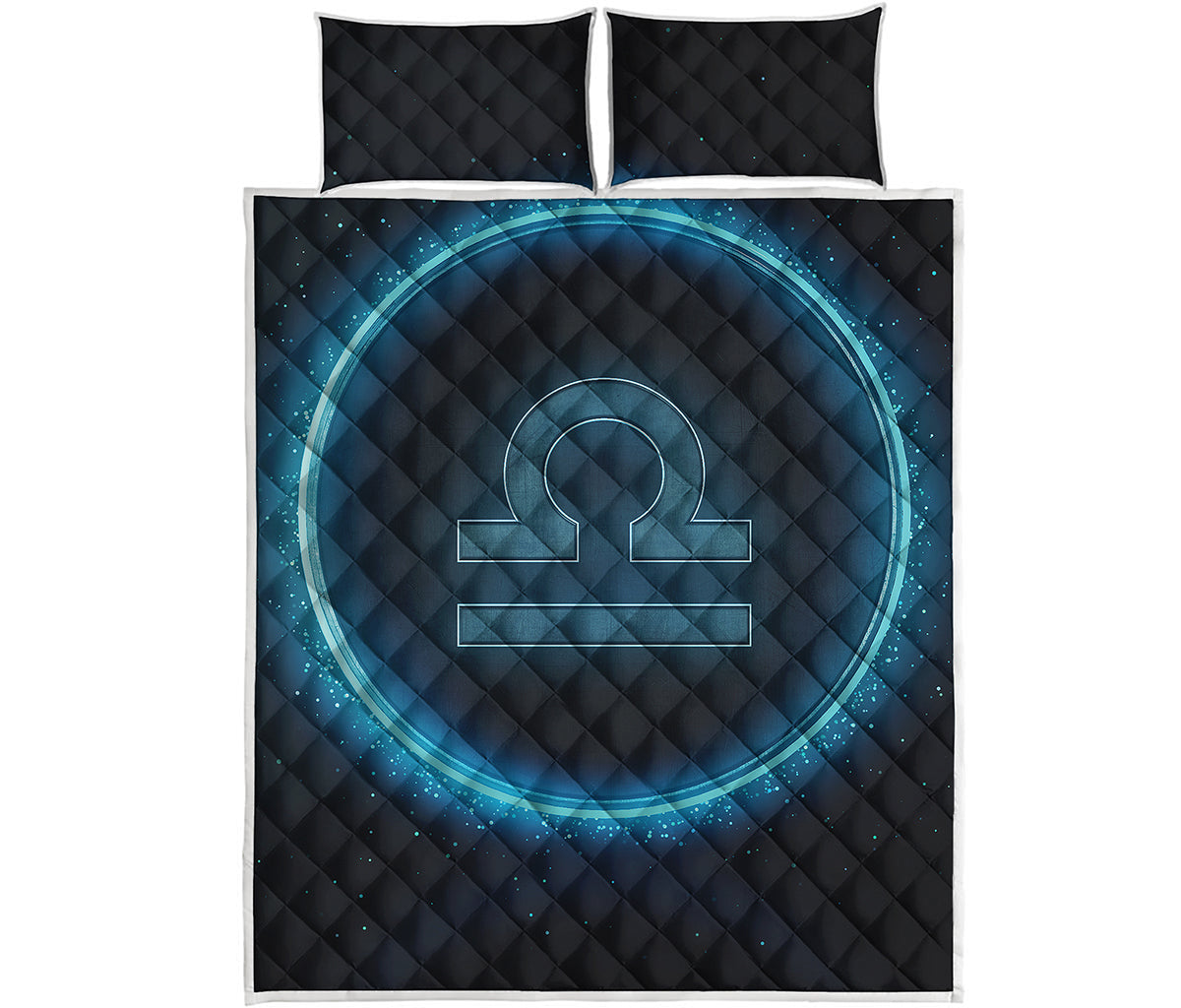 Blue Libra Zodiac Sign Print Quilt Bed Set