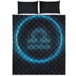 Blue Libra Zodiac Sign Print Quilt Bed Set