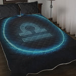 Blue Libra Zodiac Sign Print Quilt Bed Set