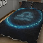 Blue Libra Zodiac Sign Print Quilt Bed Set