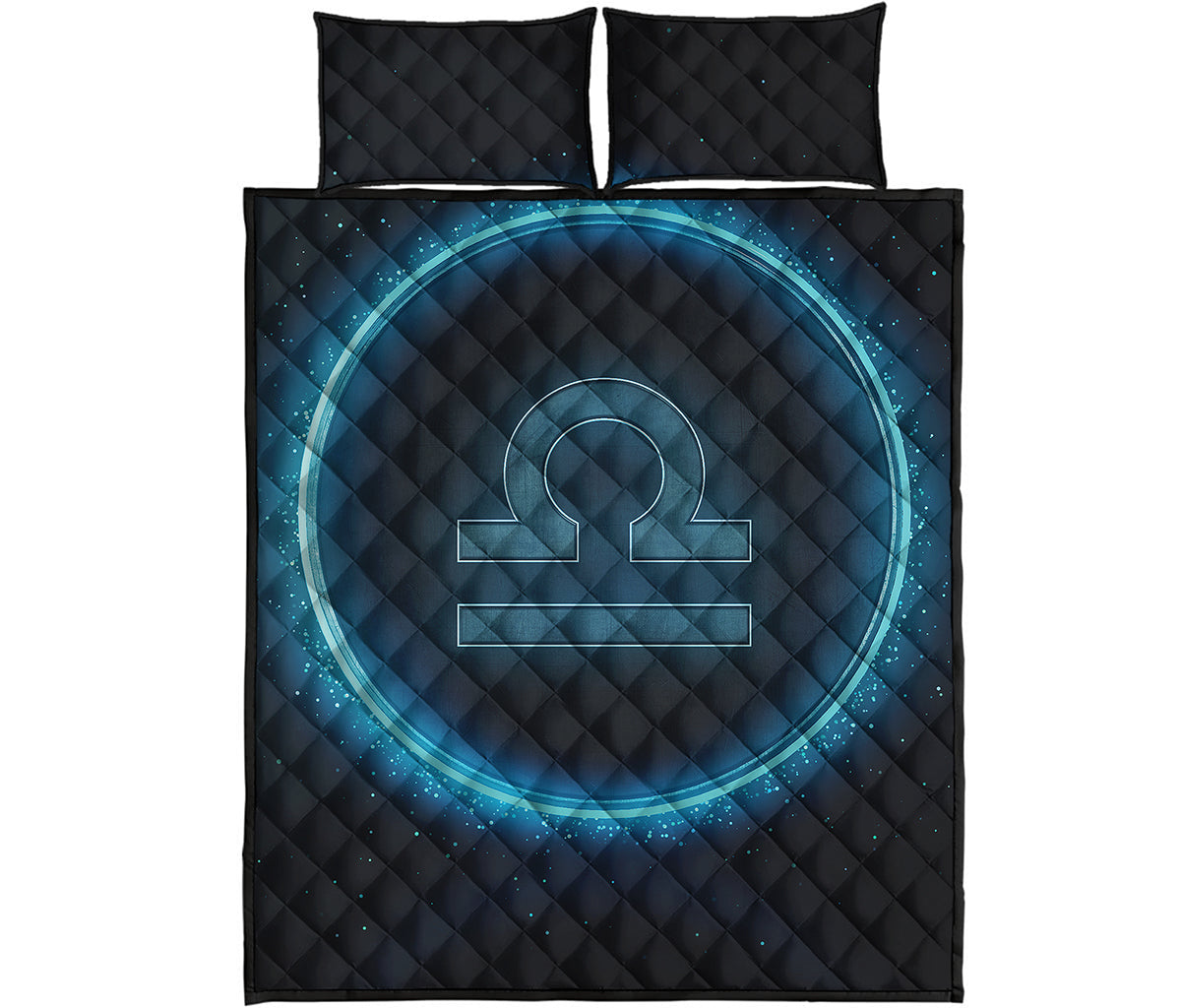 Blue Libra Zodiac Sign Print Quilt Bed Set