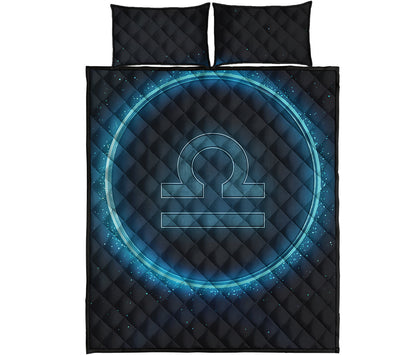 Blue Libra Zodiac Sign Print Quilt Bed Set