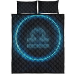 Blue Libra Zodiac Sign Print Quilt Bed Set