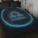 Blue Libra Zodiac Sign Print Quilt Bed Set