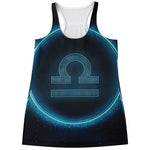 Blue Libra Zodiac Sign Print Women's Racerback Tank Top