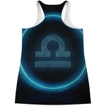 Blue Libra Zodiac Sign Print Women's Racerback Tank Top