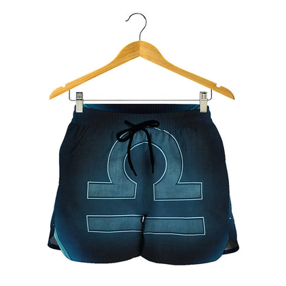 Blue Libra Zodiac Sign Print Women's Shorts
