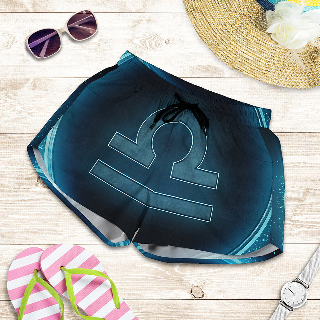 Blue Libra Zodiac Sign Print Women's Shorts