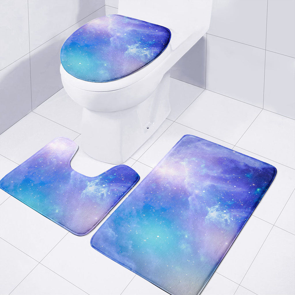 Blue Light Nebula Galaxy Space Print 3 Piece Bath Mat Set