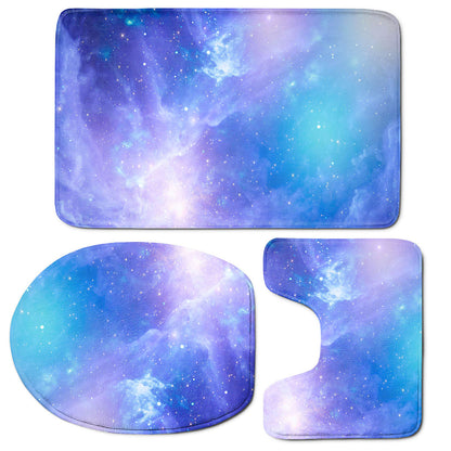 Blue Light Nebula Galaxy Space Print 3 Piece Bath Mat Set
