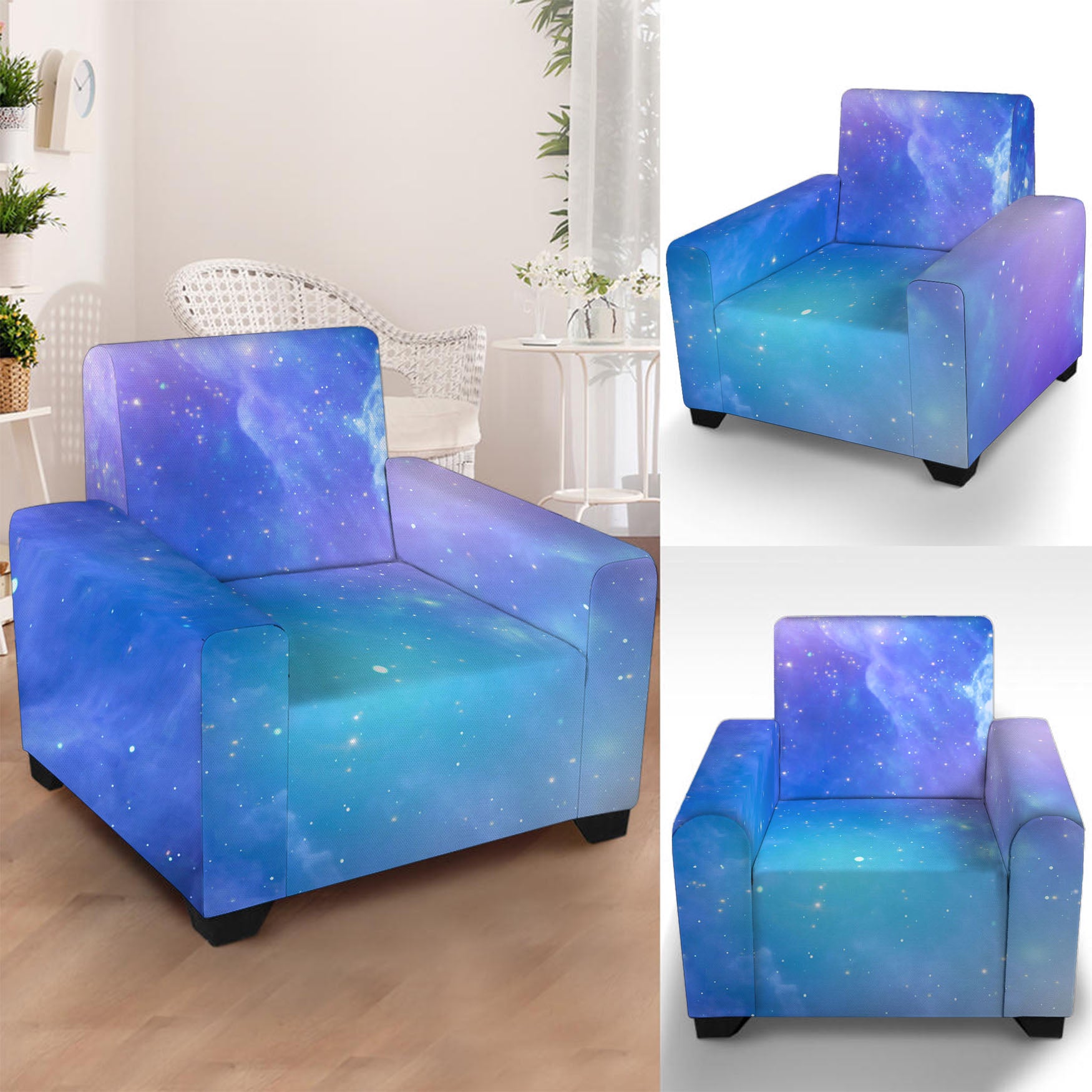 Blue Light Nebula Galaxy Space Print Armchair Slipcover