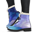 Blue Light Nebula Galaxy Space Print Faux Fur Leather Boots