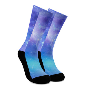 Blue Light Nebula Galaxy Space Print Crew Socks