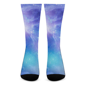 Blue Light Nebula Galaxy Space Print Crew Socks