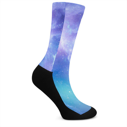 Blue Light Nebula Galaxy Space Print Crew Socks