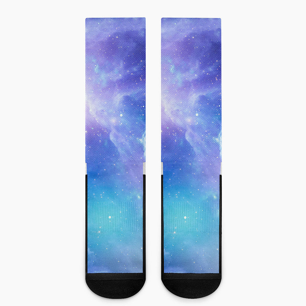 Blue Light Nebula Galaxy Space Print Crew Socks