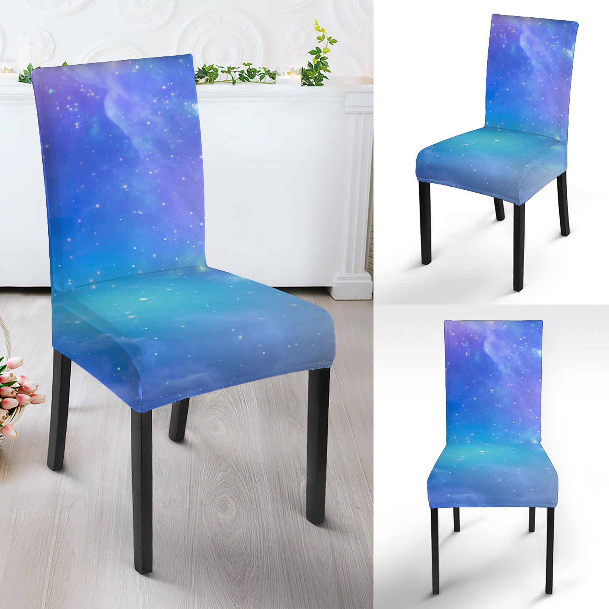 Blue Light Nebula Galaxy Space Print Dining Chair Slipcover