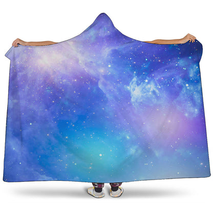 Blue Light Nebula Galaxy Space Print Hooded Blanket