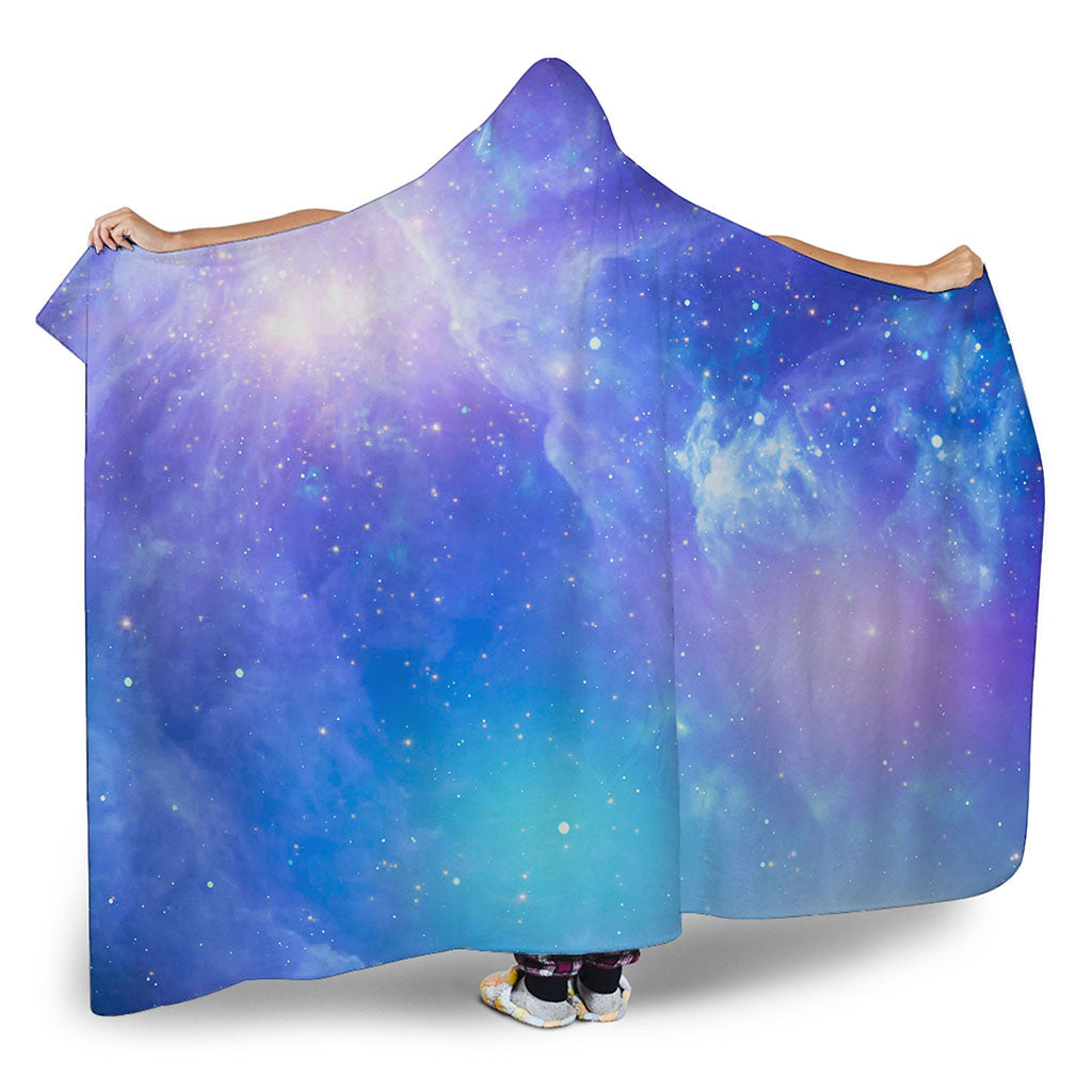 Blue Light Nebula Galaxy Space Print Hooded Blanket
