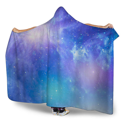 Blue Light Nebula Galaxy Space Print Hooded Blanket