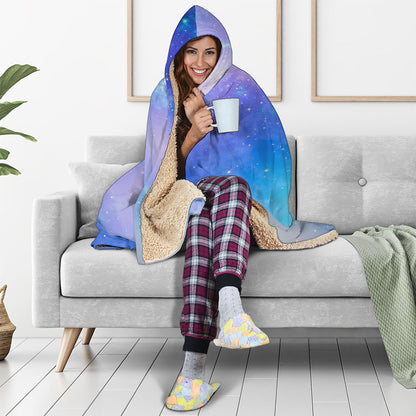 Blue Light Nebula Galaxy Space Print Hooded Blanket