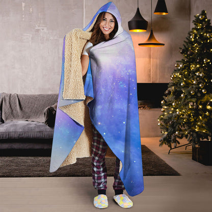 Blue Light Nebula Galaxy Space Print Hooded Blanket