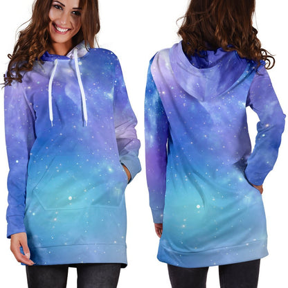 Blue Light Nebula Galaxy Space Print Hoodie Dress GearFrost