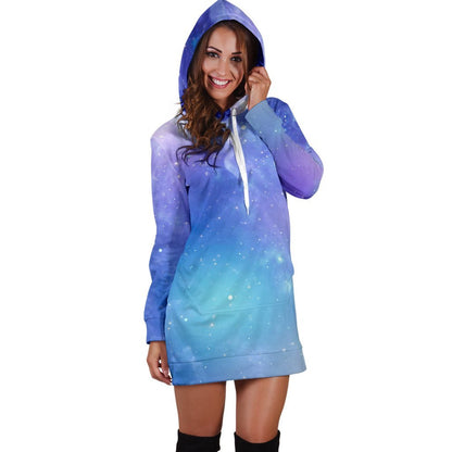 Blue Light Nebula Galaxy Space Print Hoodie Dress GearFrost