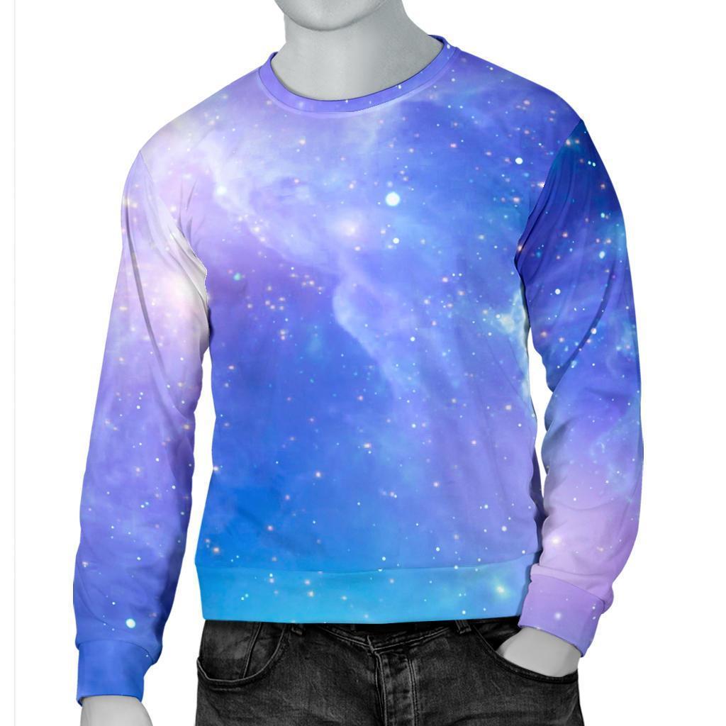 Blue Light Nebula Galaxy Space Print Men's Crewneck Sweatshirt GearFrost