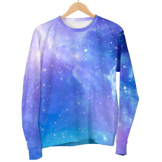 Blue Light Nebula Galaxy Space Print Men's Crewneck Sweatshirt GearFrost