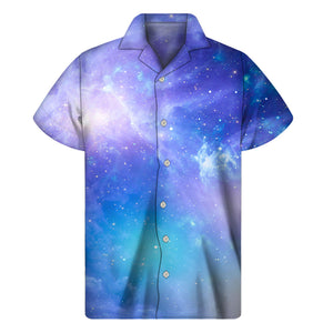 Blue Light Nebula Galaxy Space Print Men's Short Sleeve Shirt