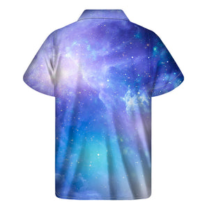 Blue Light Nebula Galaxy Space Print Men's Short Sleeve Shirt