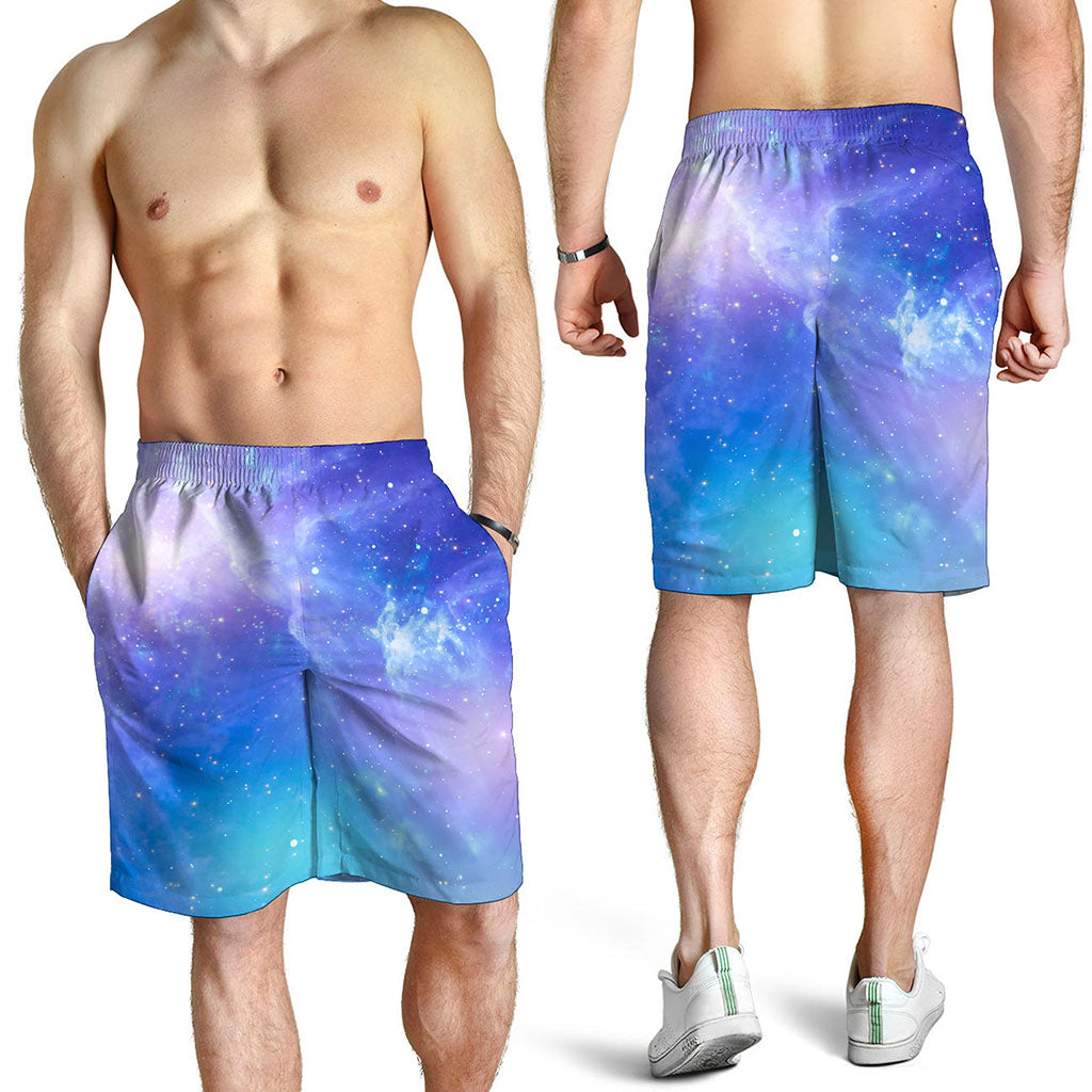 Blue Light Nebula Galaxy Space Print Men's Shorts