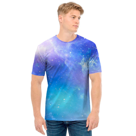 Blue Light Nebula Galaxy Space Print Men's T-Shirt