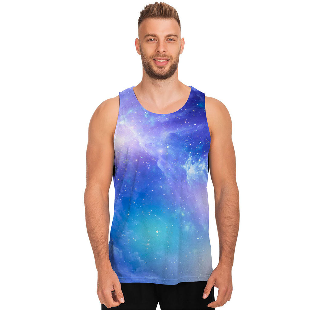 Blue Light Nebula Galaxy Space Print Men's Tank Top
