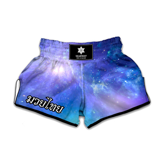 Blue Light Nebula Galaxy Space Print Muay Thai Boxing Shorts