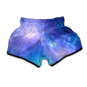 Blue Light Nebula Galaxy Space Print Muay Thai Boxing Shorts