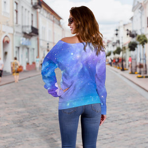 Blue Light Nebula Galaxy Space Print Off Shoulder Sweatshirt GearFrost