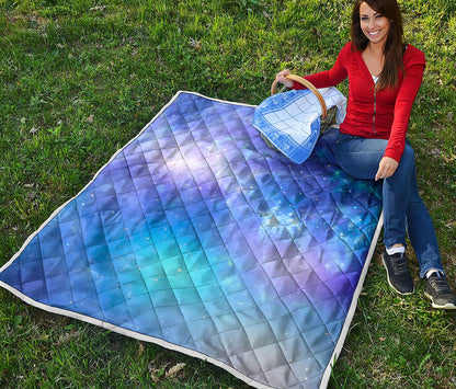 Blue Light Nebula Galaxy Space Print Quilt
