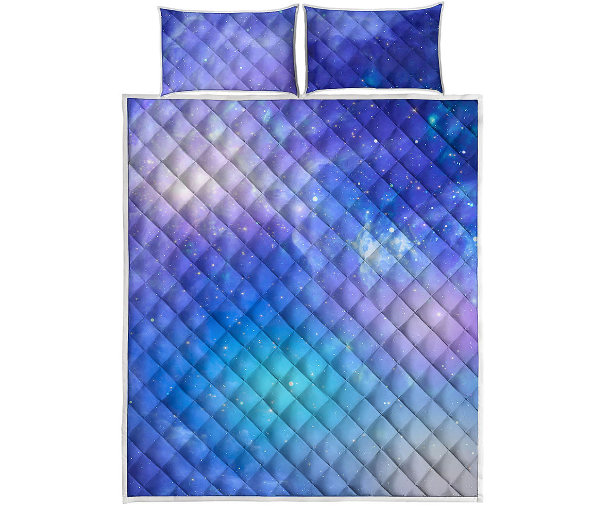 Blue Light Nebula Galaxy Space Print Quilt Bed Set